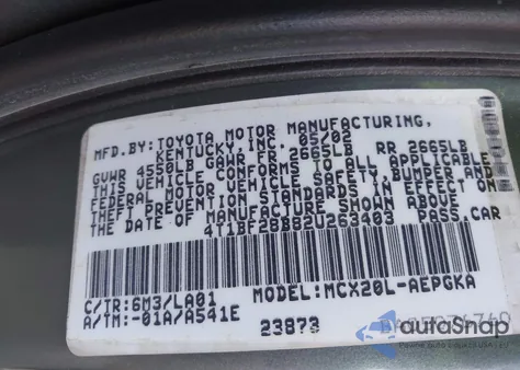 2002 Toyota Avalon Xls из США, поврежденный, VIN 4T1BF28B82U263403